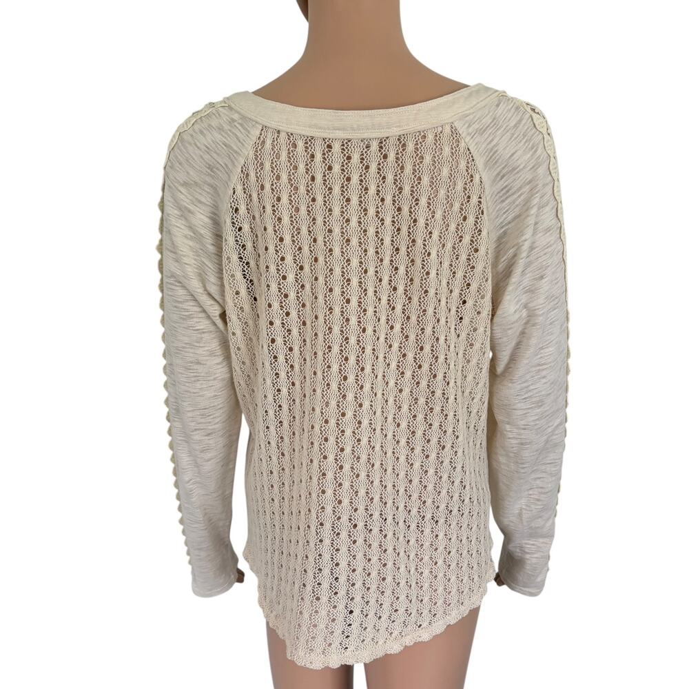 Miss Me Crochet Lace Knit Top L Boho Cottagecore Peasant Cream Long Sleeve - Picture 4 of 7